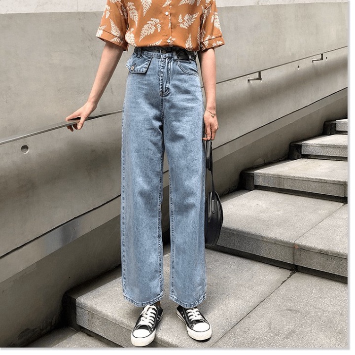 Quần jean ống suông nữ FM Style lưng cao, lệch lai chuẩn form, phù hợp đi chơi, công sở 9856
