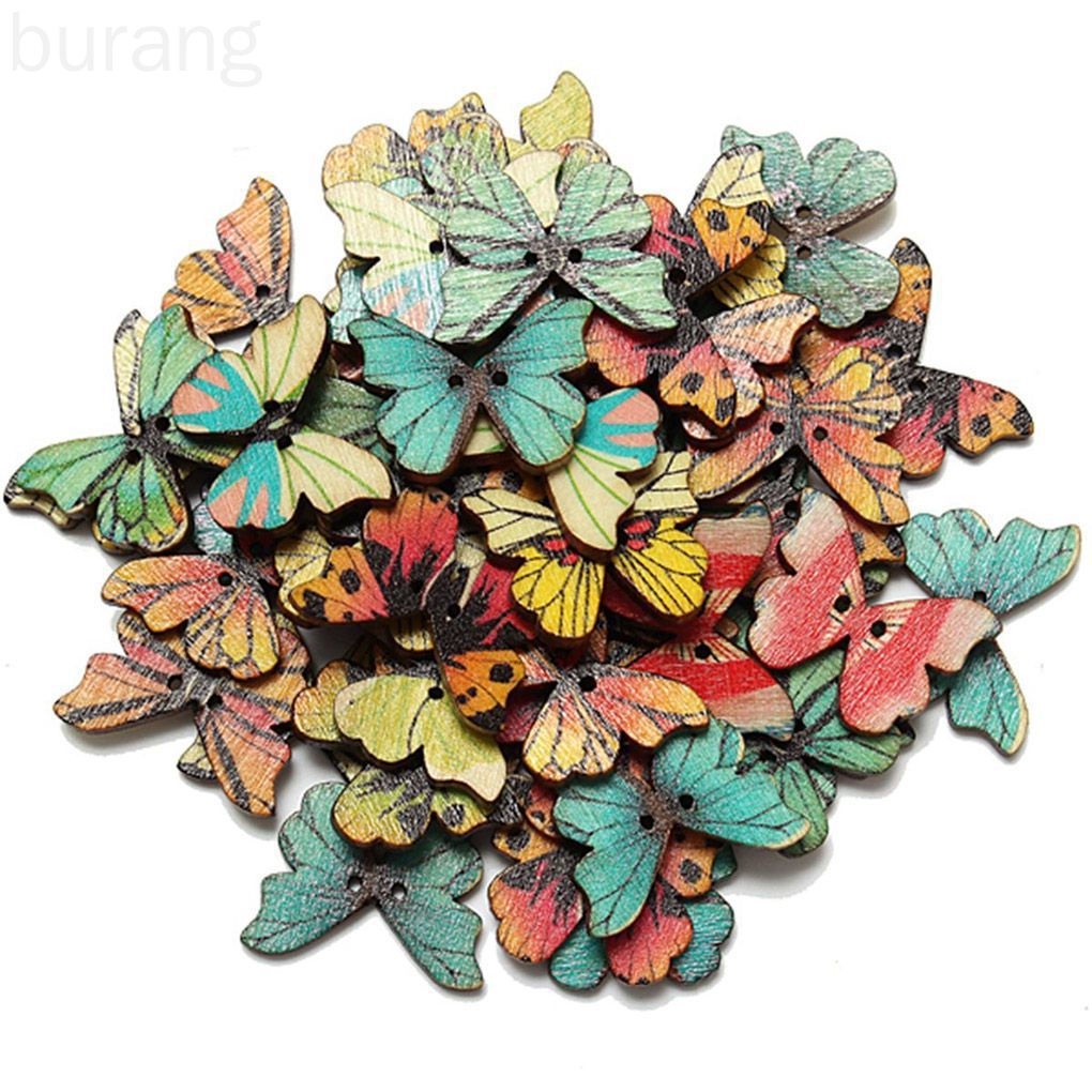 50 khuy gỗ 2 lỗ hình bươm bướm