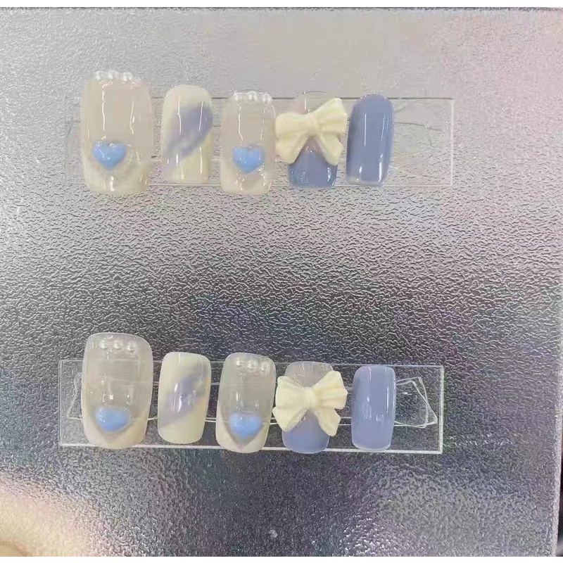 [Hàbg có sẳn]Bộ 24 móng giả đính charm nơ xinh xắn