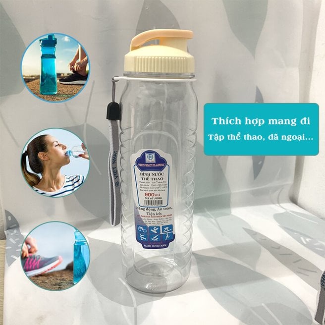 Bình nước học sinh Việt Nhật 900ml –Bình nước thể thao có quai dù treo (MS:0090)