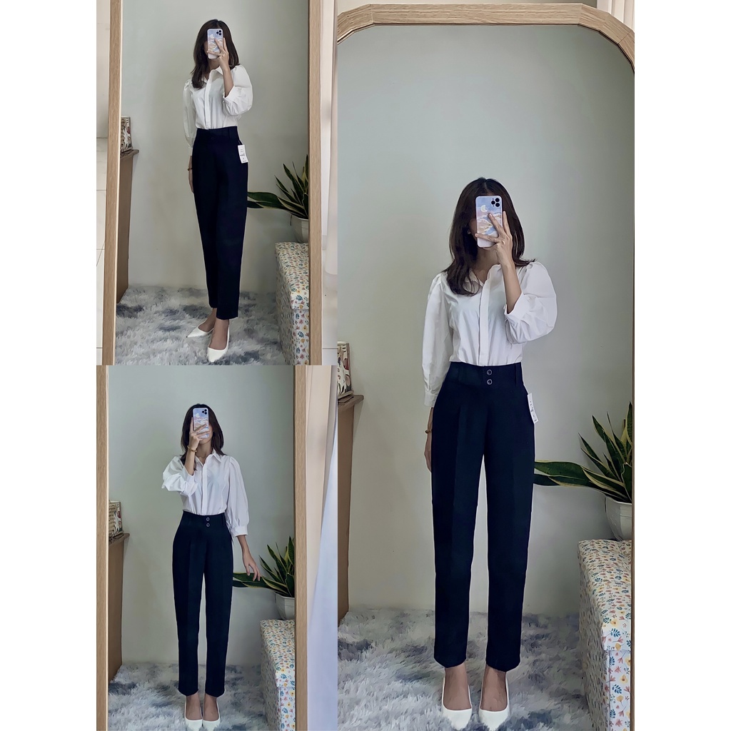 Quần tây nữ lưng cao 2 nút công sở baggy đi học ống suông dài đẹp M Fashion QD02