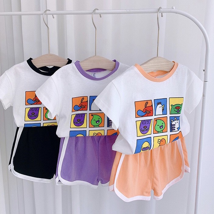 S013 - Bộ quần áo mùa hè cho bé gái bé trai chất cotton in hình size 90-130