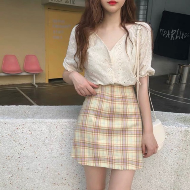 Chân váy kẻ caro màu kẹo ngọt cực xinh Ulzzang style🌸 Hàng Quảng Châu