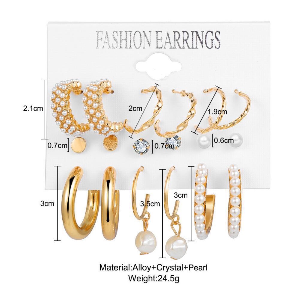 Mới Set 9 Khuyên Tai Đính Ngọc Trai Nhân Tạo Thời Trang