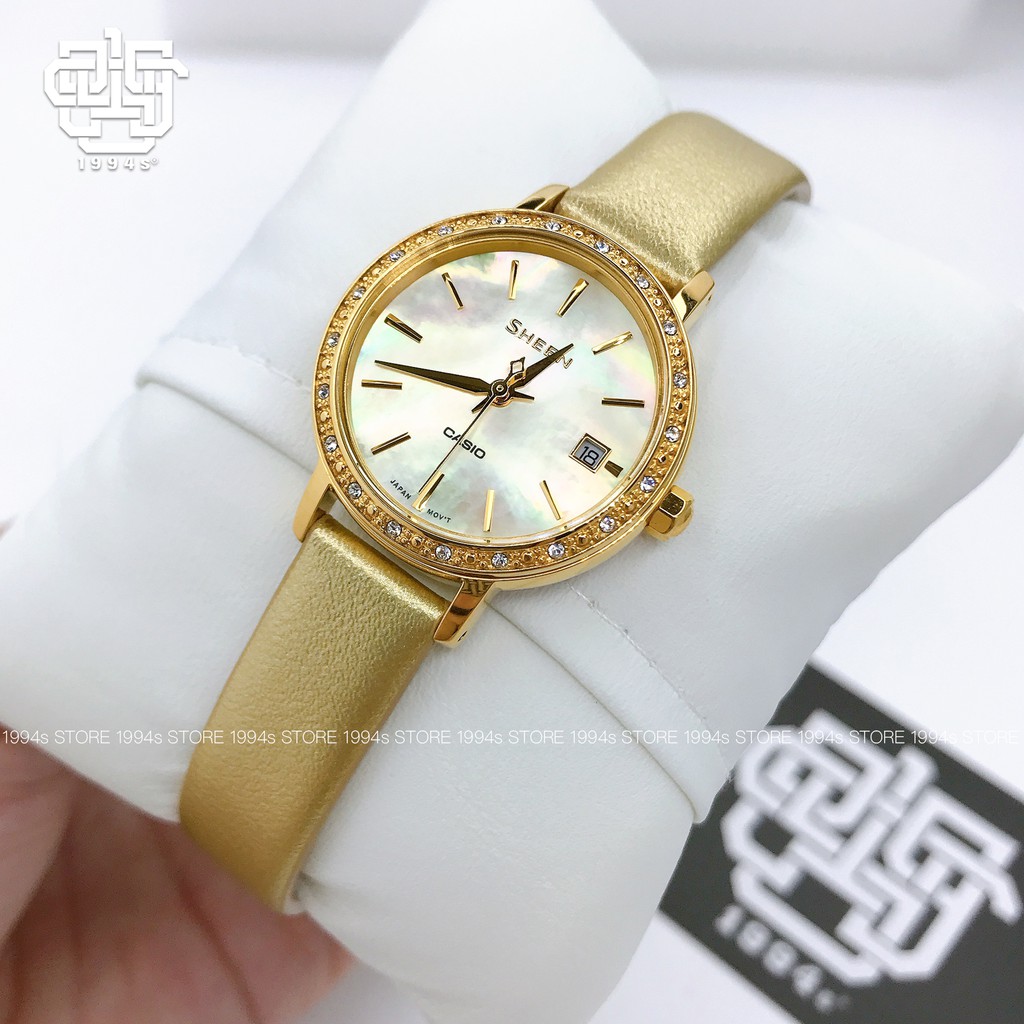 Đồng hồ nữ Casio Sheen SHE-4060 / SHE-4060GL-9A mặt khảm xà cừ, chống nước 50m, size 27.8mm, hàng chính hãng