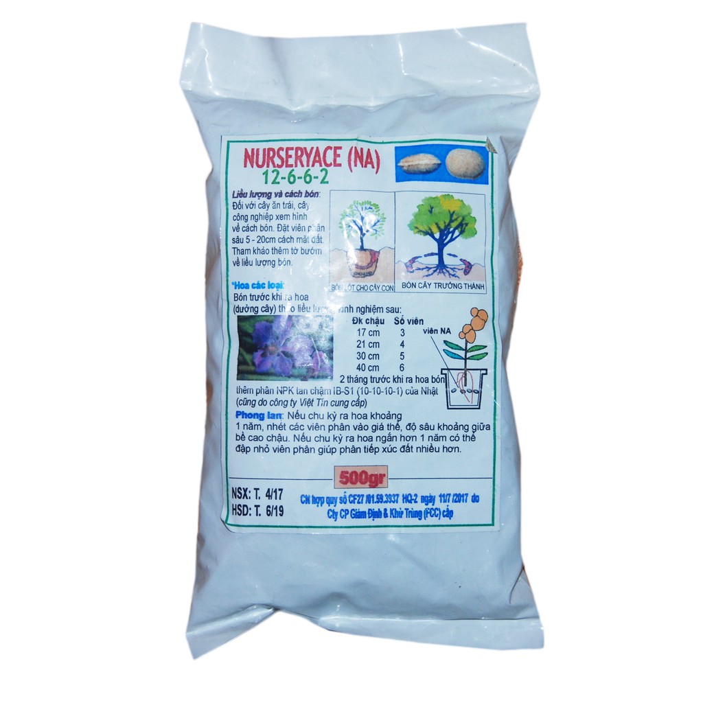 Phân viên nén hạt bàn tan chậm-Phân tan chậm phân Bàng Nhật Bản NURSERYACE (NA) 12-6-6-2 500G gói chiết lẻ