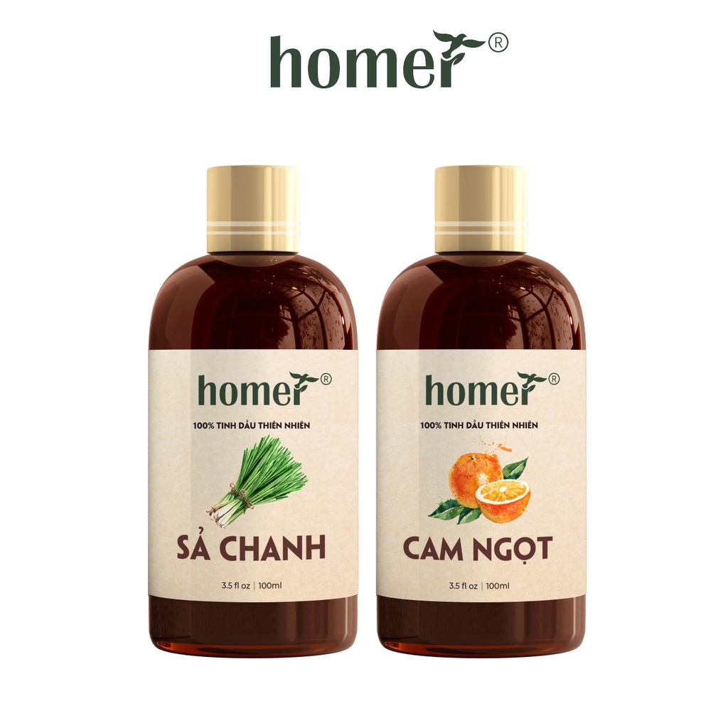 Combo 2 tinh dầu Sả Chanh + Cam Ngọt Homer 20ml/chai