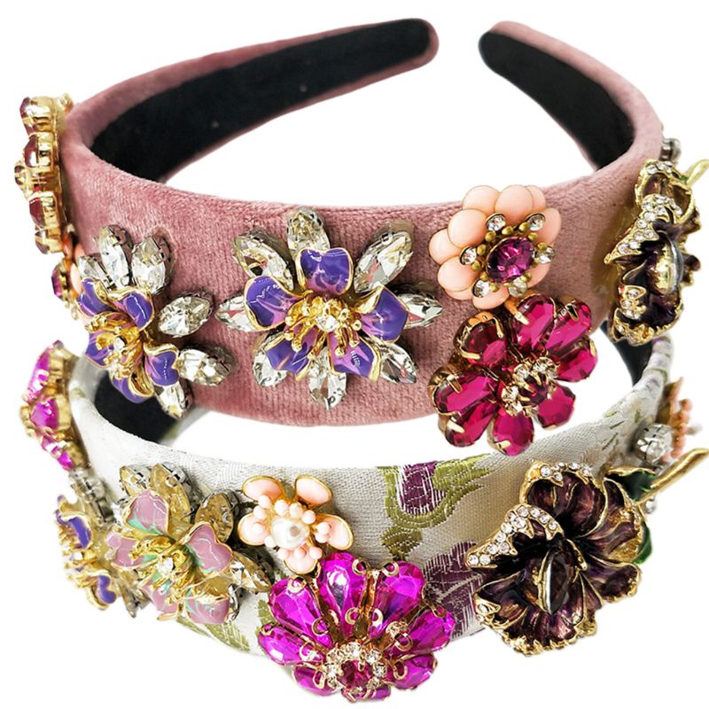 Flgo Băng Đô Cài Tóc Bằng Nhung Đính Hoa Kim Loại Tráng Men Phong Cách Baroque Hàn Quốc Cho Cô Dâu