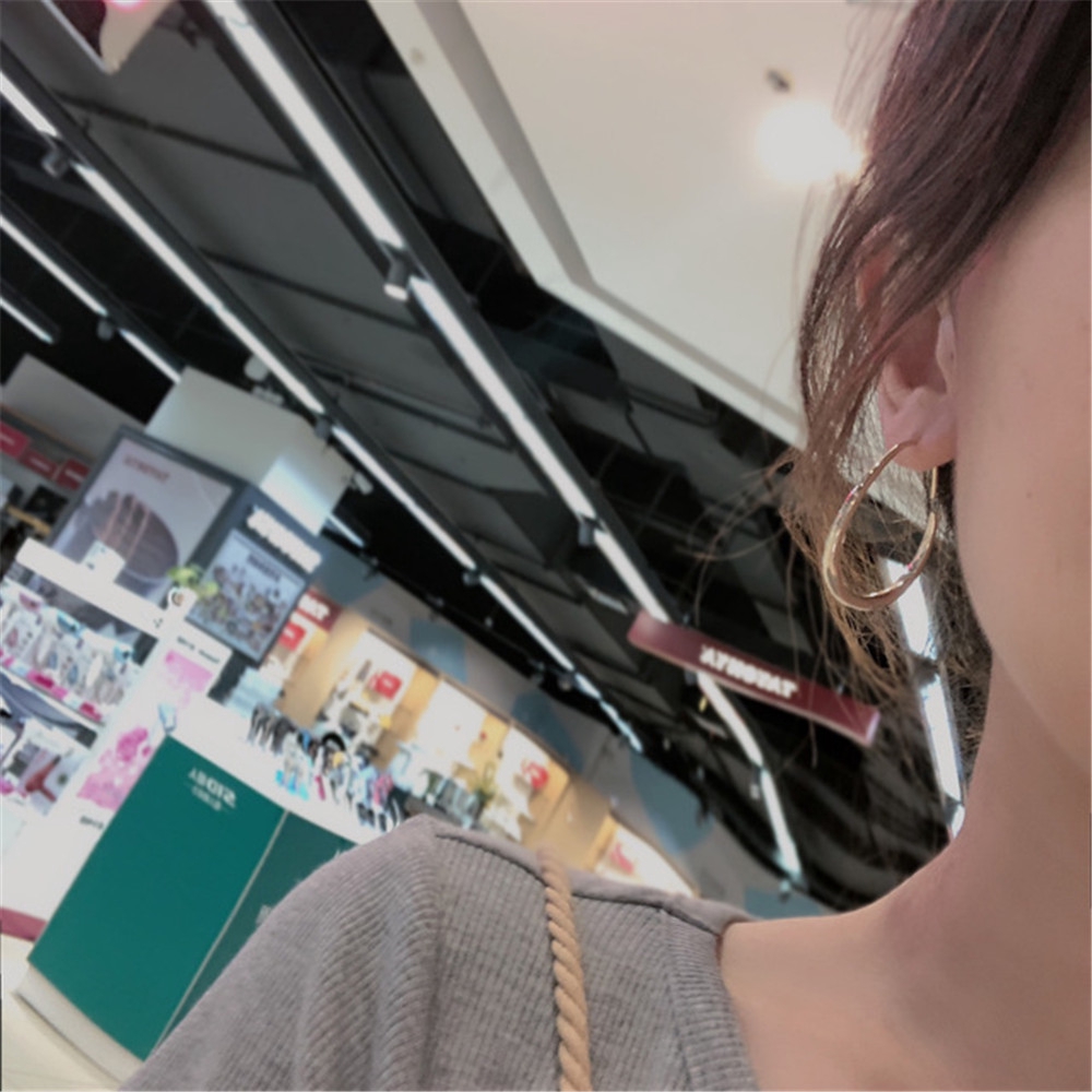 Khuyên tai tròn kim loại phong cách Hàn Quốc thanh lịch dành cho nữ