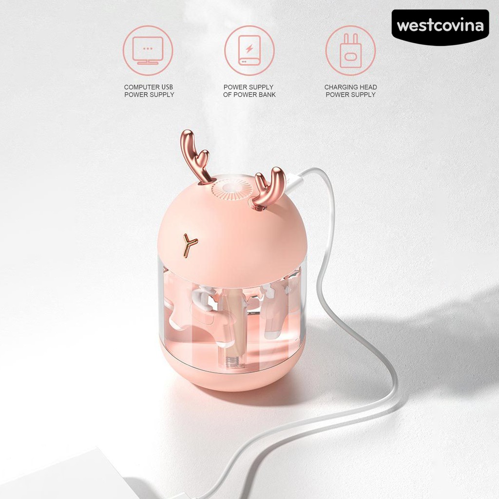 Máy tạo độ ẩm không khí kiểu tai thỏ/ sừng tuần lộc dễ thương kèm đèn LED tiện lợi