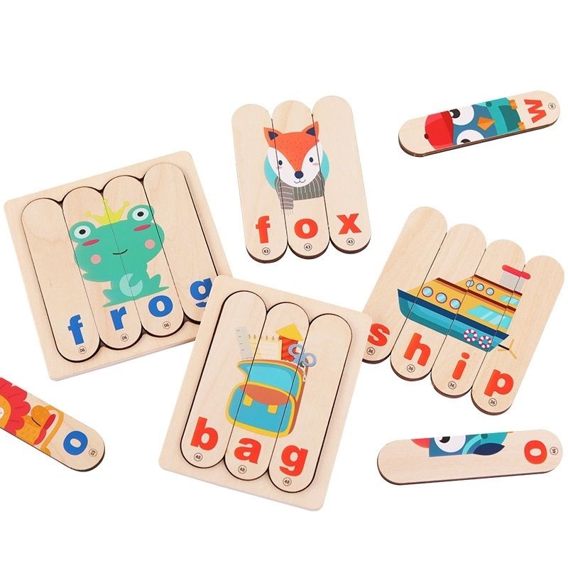 Đồ chơi bộ ghép thanh gỗ tạo các hình và từ vựng Tiếng Anh cho bé  (BBTOYS: 55)