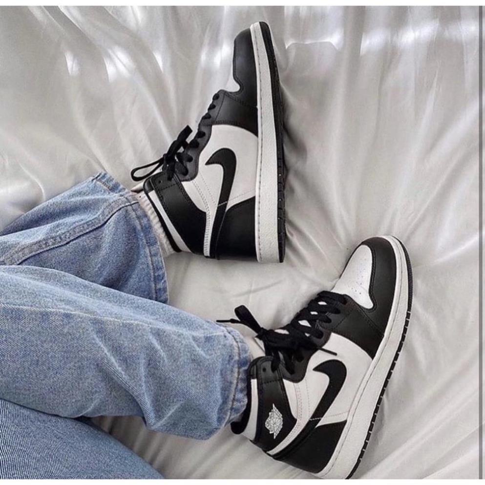 Giày Sneaker Nam Nữ Đen Trắng, Giày Nike Air Jordan 1 JD1 Panda High Cổ Cao Bản Da Xịn H9 _n&^