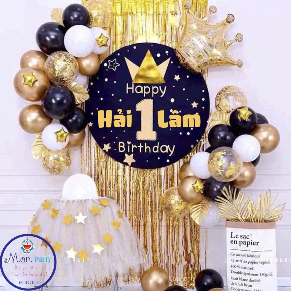 Set bóng trang trí sinh nhật, trang trí thôi nôi tone vàng gold sang trọng - TẶNG kèm phụ kiện