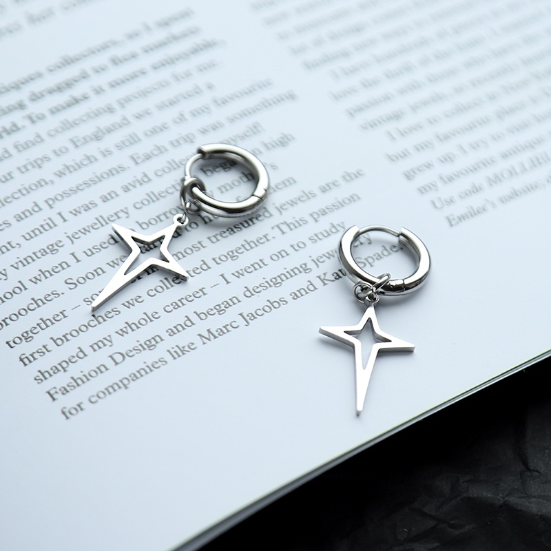 Khuyên Tai Tròn Hình Ngôi Sao Chữ Thập Thời Trang Nam Nữ Merin Gre Earing Màu Bạc Đẹp Cá Tính Titan Không Gỉ