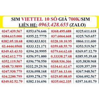 SIM VIETTEL 10 SỐ  ĐỒNG GIÁ 700.000