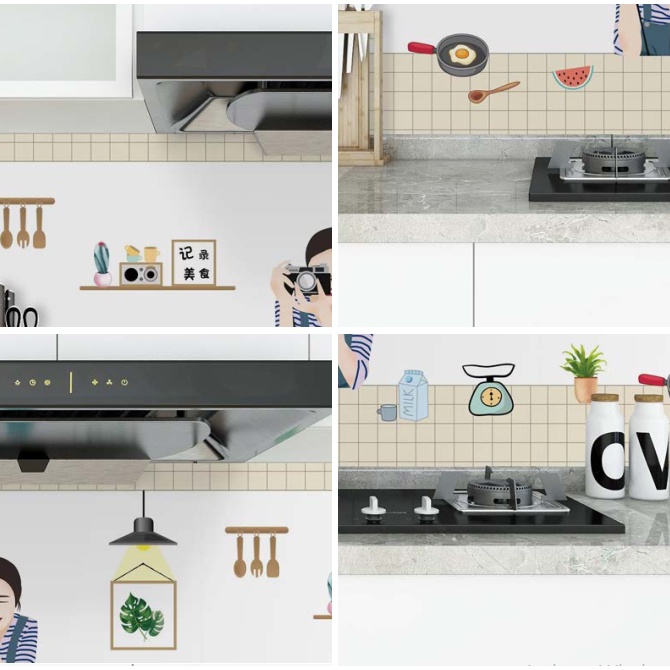 Decal giấy dán bếp tráng nhôm cách nhiệt YT077 BẾP VUI NHỘN khổ 60cm
