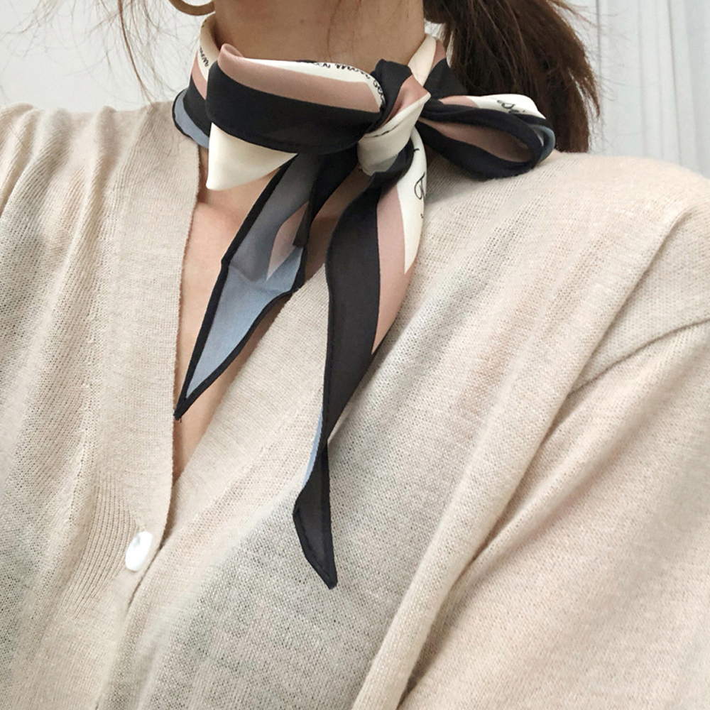 Khăn quàng cổ chất satin có thể dùng buộc túi / buộc tóc đa năng dáng dài in họa tiết thời trang cho nữ