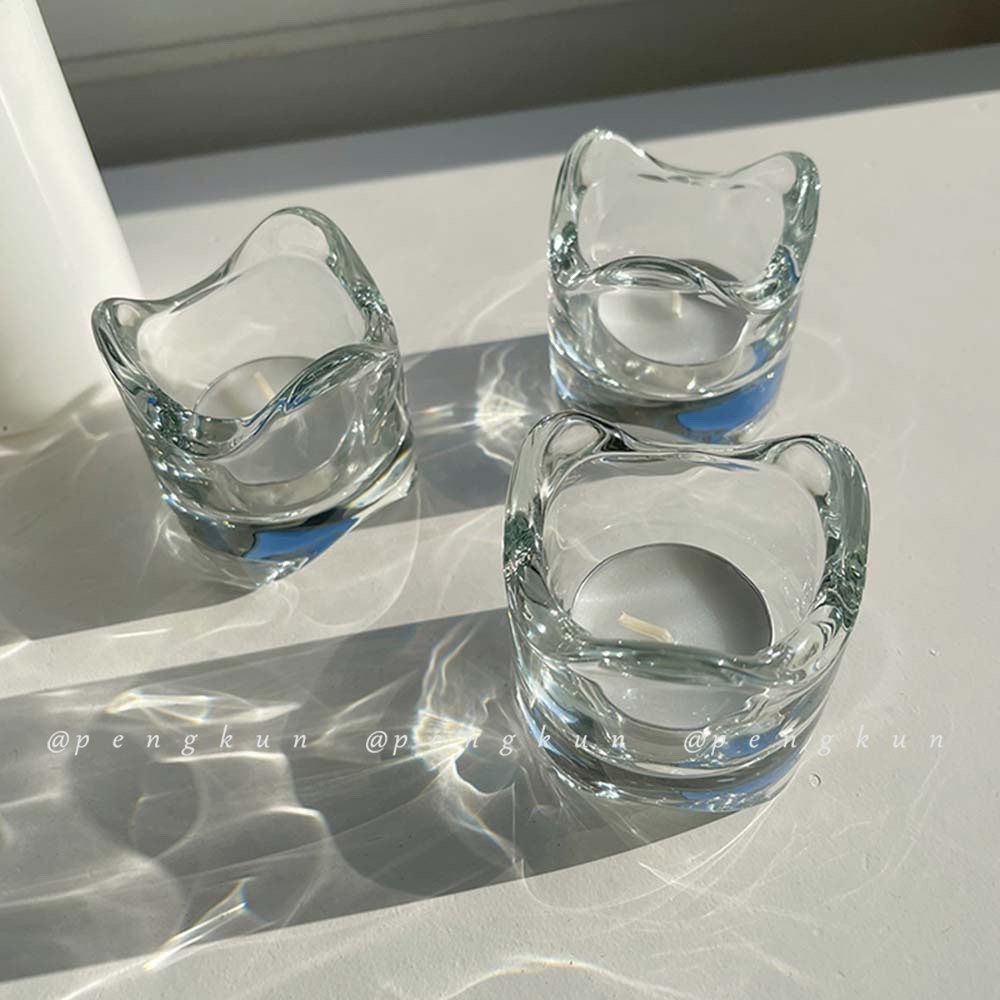 Giá Đỡ Cốc/Nến Bằng Kính Viền Cong Kiểu Bắc Âu Đơn Giản Lãng Mạn Để Bàn Trang Trí