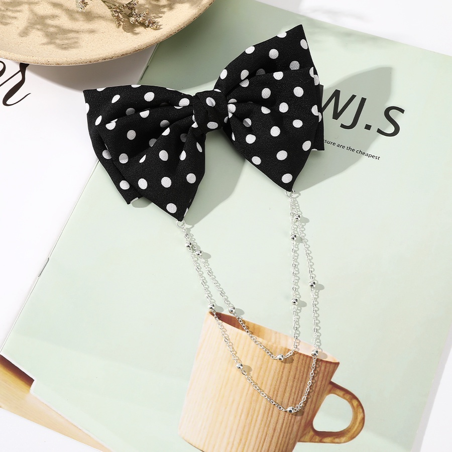 Kẹp tóc hình nơ phối chuỗi ngọc trai phong cách thanh lịch cho nữ