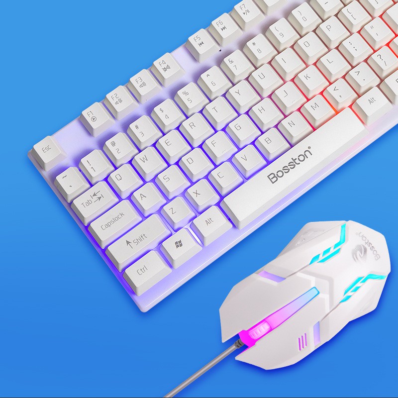 Bàn Phím Gaming Kèm Chuột Có Đèn Led 7 Màu Bosston, Phím Giả Cơ Led Chuyên Chơi Game, Văn Phòng Cho Máy Tính Laptop