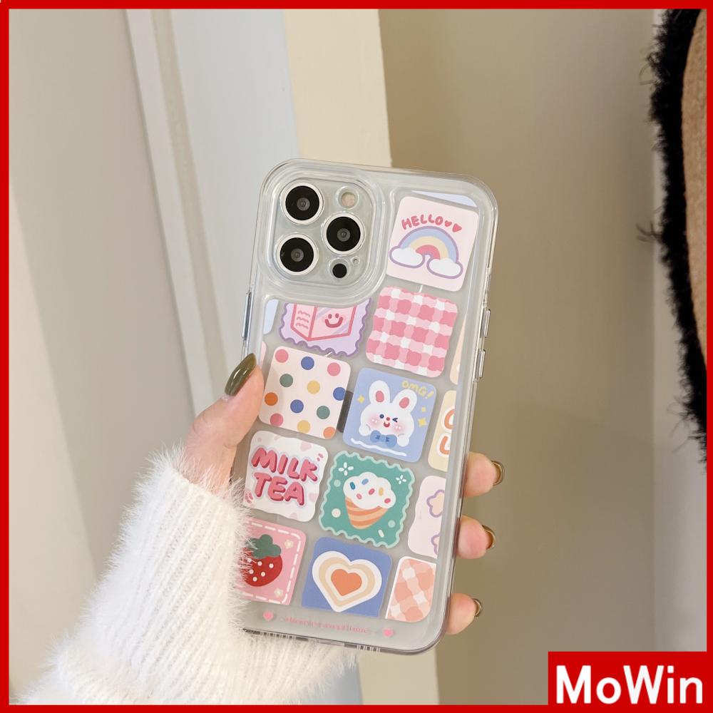 Ốp điện thoại trong suốt TPU dày mềm chống va đập họa tiết thỏ cầu vồng thích hợp cho điện thoại iPhone