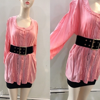 Hot Áo sơ mi tay dài trơn màu hồng 2hand chuẩn