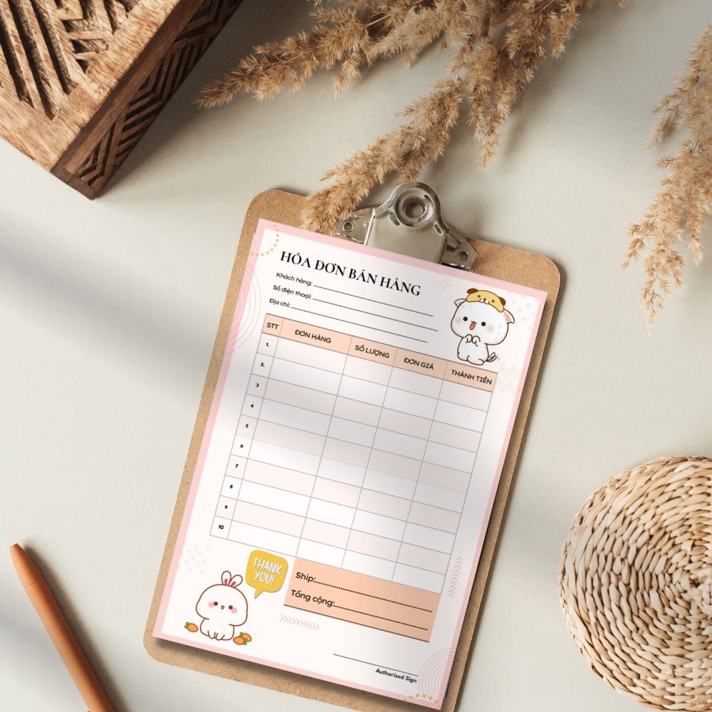 50 tờ hóa đơn bán hàng, Hoá đơn bán lẻ giấy photo hoạt ảnh con thỏ  size 21x14.5cm