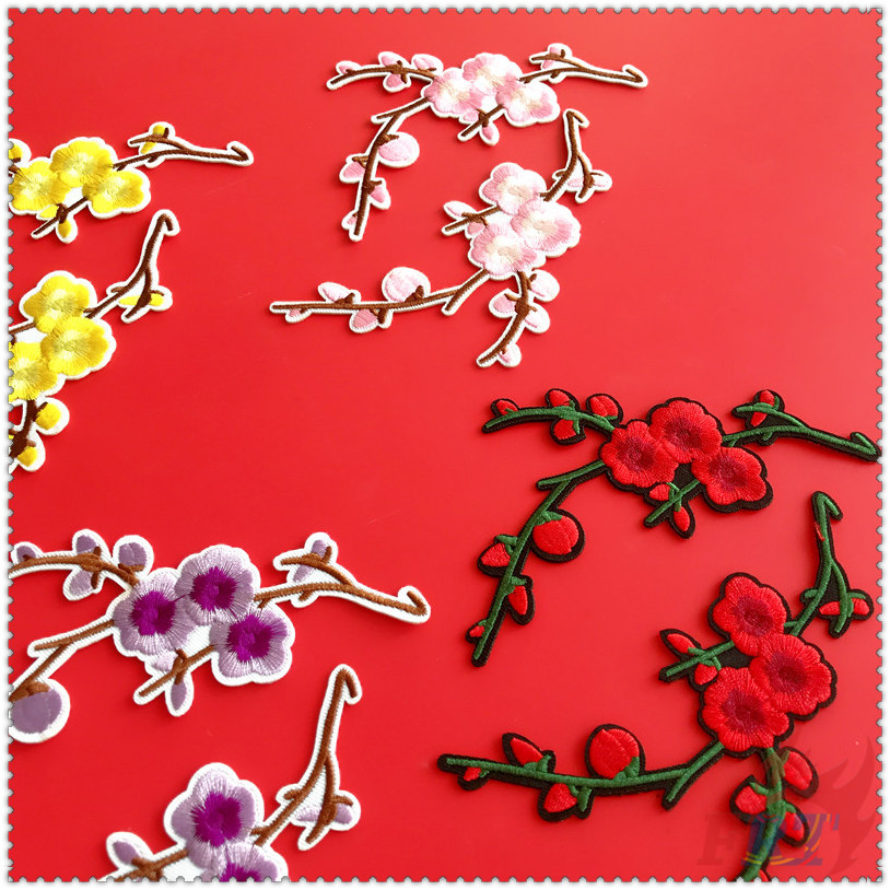 ✿ Sticker Ủi Thêu Hình Hoa Mận 6 Màu ✿ 1 Miếng Dán Ủi Quần Áo Hình Trái Tim