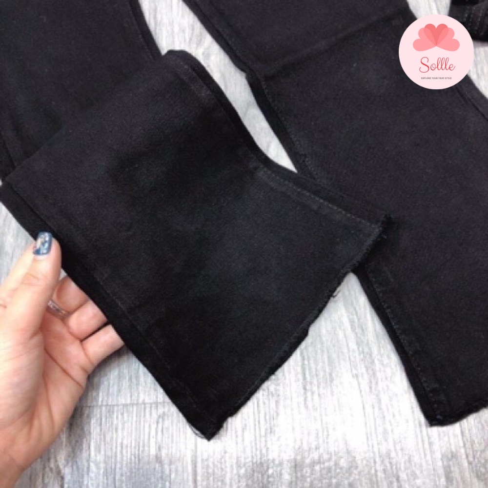 𝗦𝗔𝗟𝗘 Quần bò jean giấy ống loe co giãn ôm body nâng mông tôn dáng đẹp đen trơn Hàn Quốc Sollle QDJ004