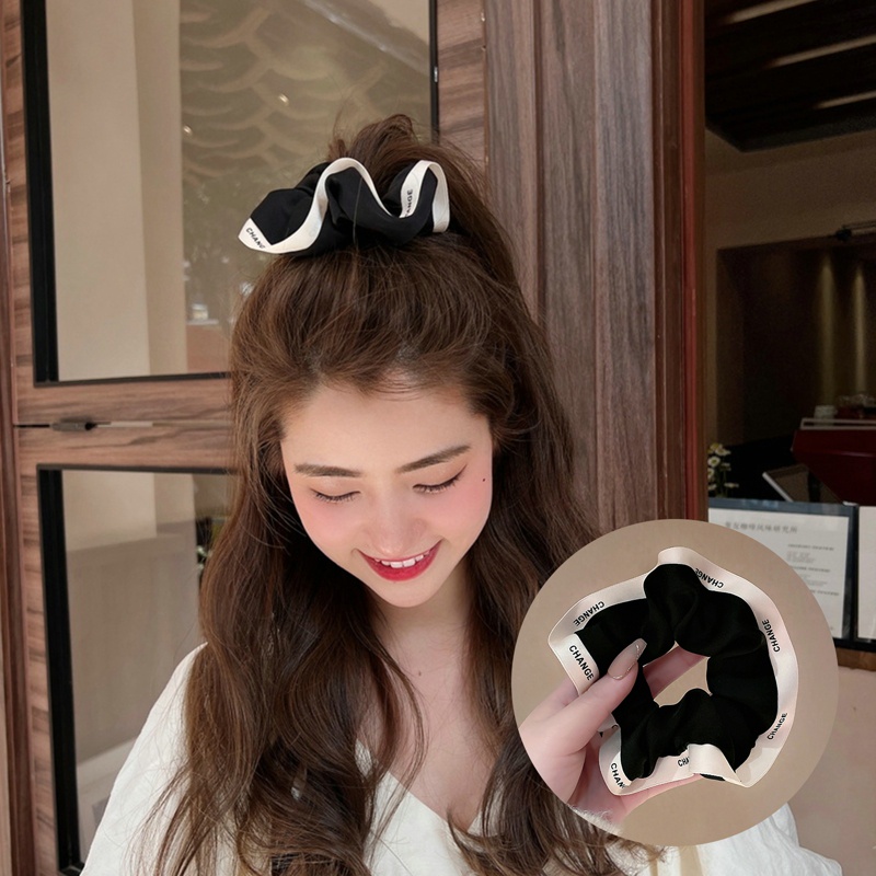 Dây Buộc Tóc Satin Bản Lớn In Chữ Phong Cách Hàn Quốc Chất Lượng Cao Cho Nữ