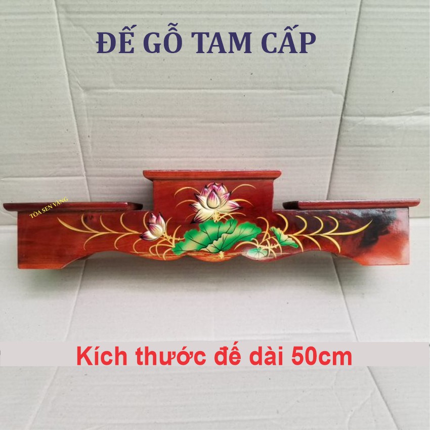 Đế Tam Cấp - Đôn Gỗ Tam Cấp, Đế Gỗ Tràm Bông Vàng, có nhiều kích thước. Trang trí hoa sen nổi