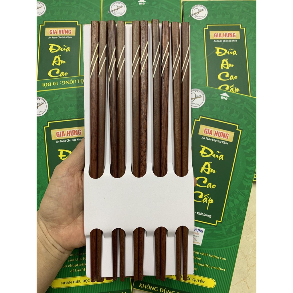 Vỉ 10 đôi đũa gỗ Cẩm xoắn khảm sừng Hà Thành