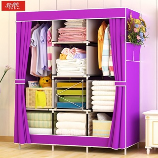 TỦ vải đựng quần áo 3 buồng 8 ngăn khung sắt