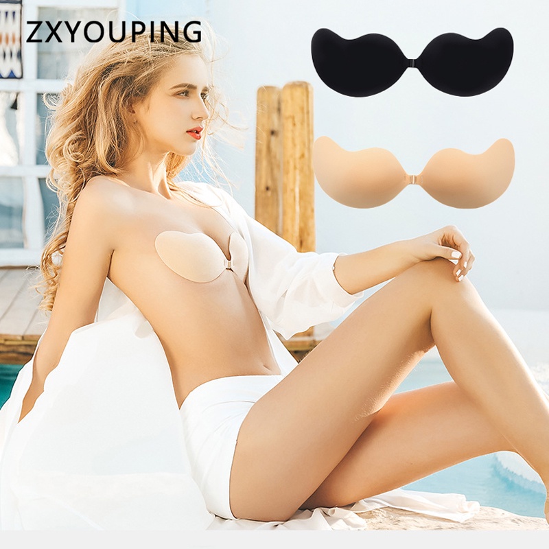 Áo ngực zxyouping silicon tự dính đẩy lên gài nút phía trước liền mạch có thể giặt được có thể tái sử dụng