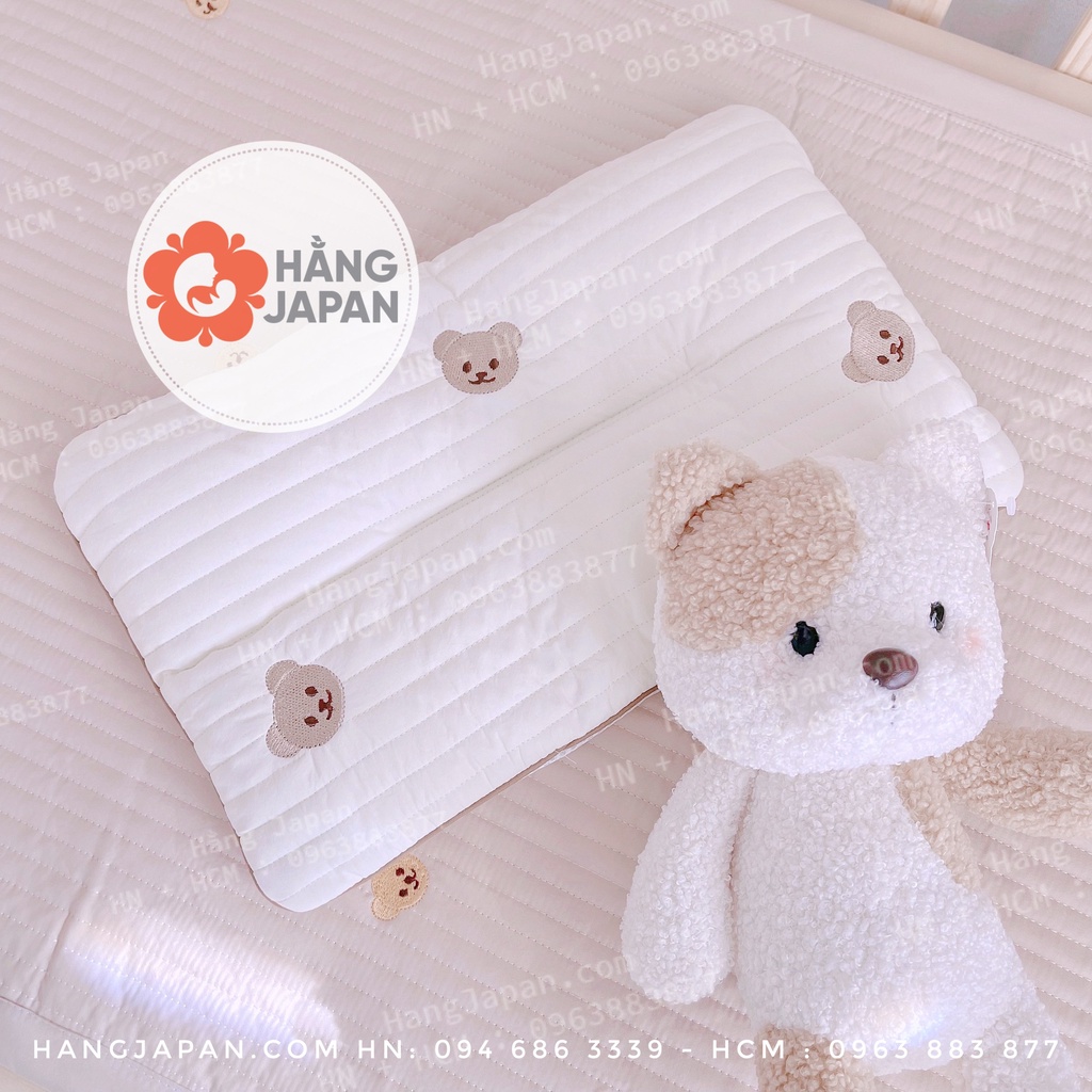 Gối đầu cotton ORGANIC  thêu hình gấu, thỏ cho bé kích thước  40x25cm