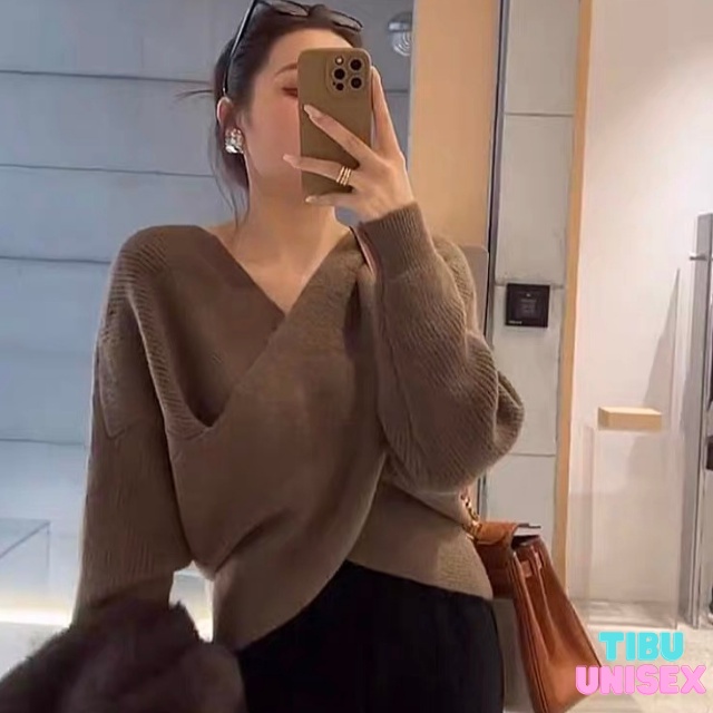 Áo Croptop Nữ Dài Tay TiBU cổ chữ V phong cách ulzzang hiện đại siêu xinh