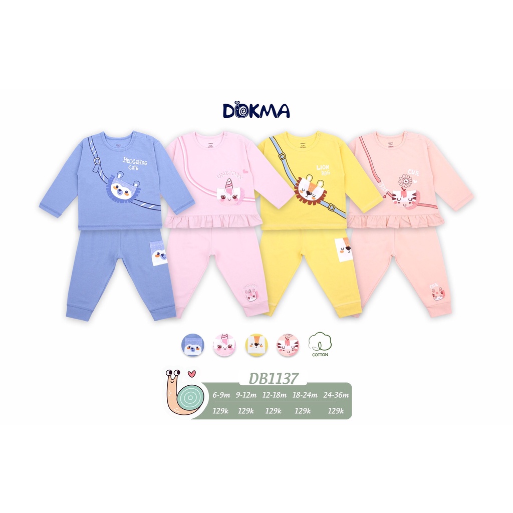 DB1137 Bộ dài tay cài vai Dokma vải cotton mỏng (9-36M)
