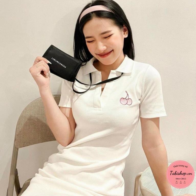 Váy Polo Ôm Body Tay Ngắn xinh Yêu Đầm thun body ôm 2 màu đen trắng vải thun bozip mềm mịn  ྇