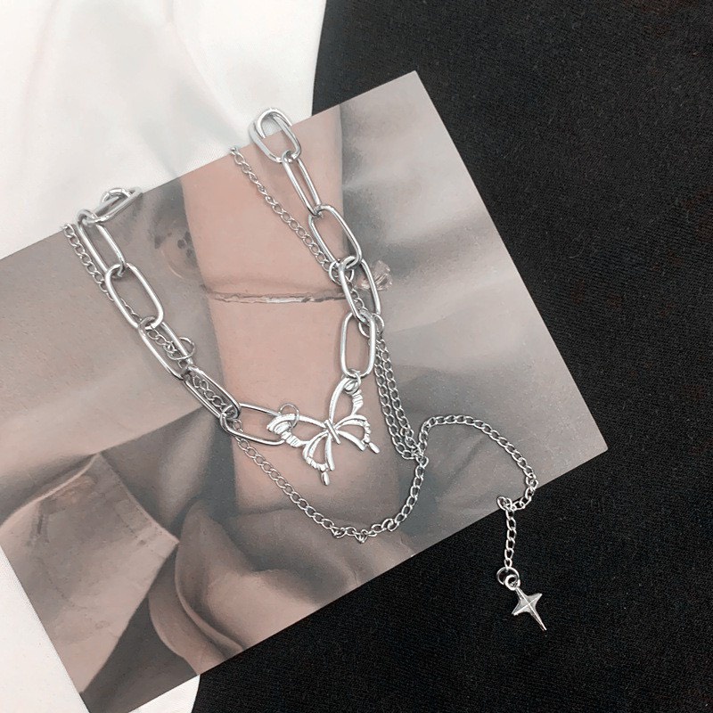 Dây chuyền Choker 2 tầng chuỗi xích dẹt vintage Phụ kiện đơn giản dành cho bạn nữ