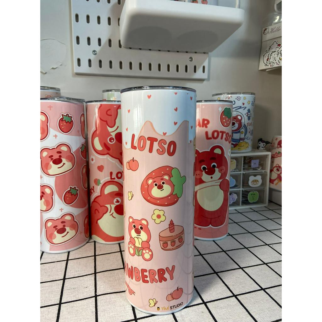 Bình Giữ Nhiệt Gấu Dâu Lotso 600ml Inox 304 Tặng Túi Đựng Ống Hút Inox - Tỉ Mỉ Studio
