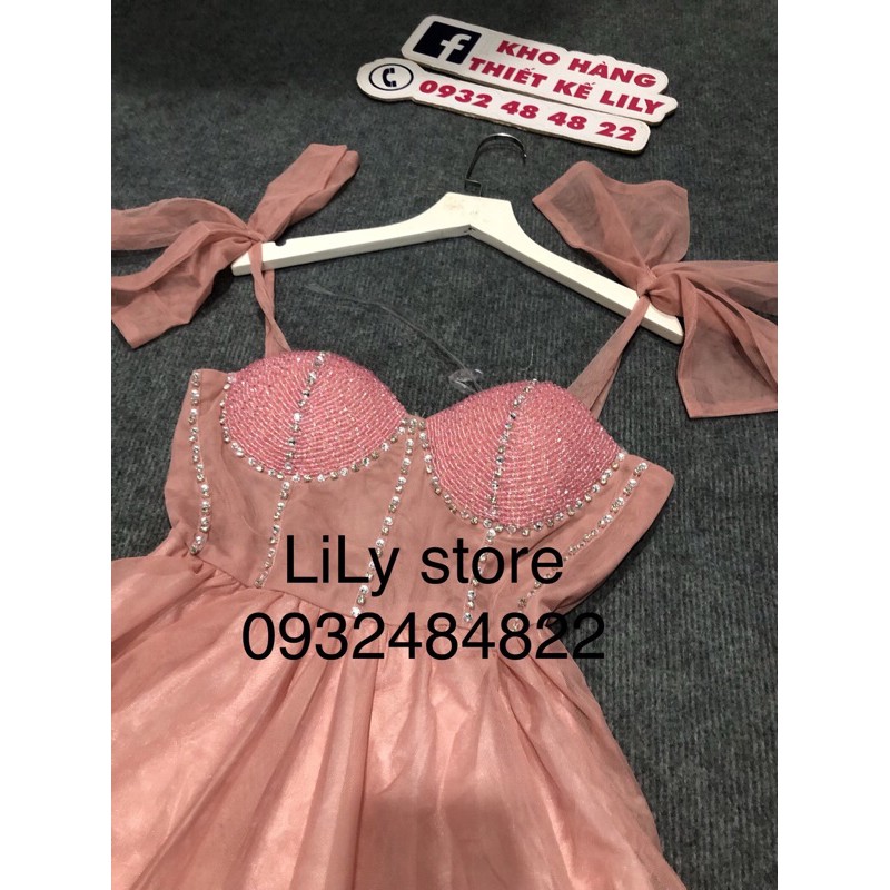 đầm xoè nơ đính đá ( ảnh và video thật 1000% )