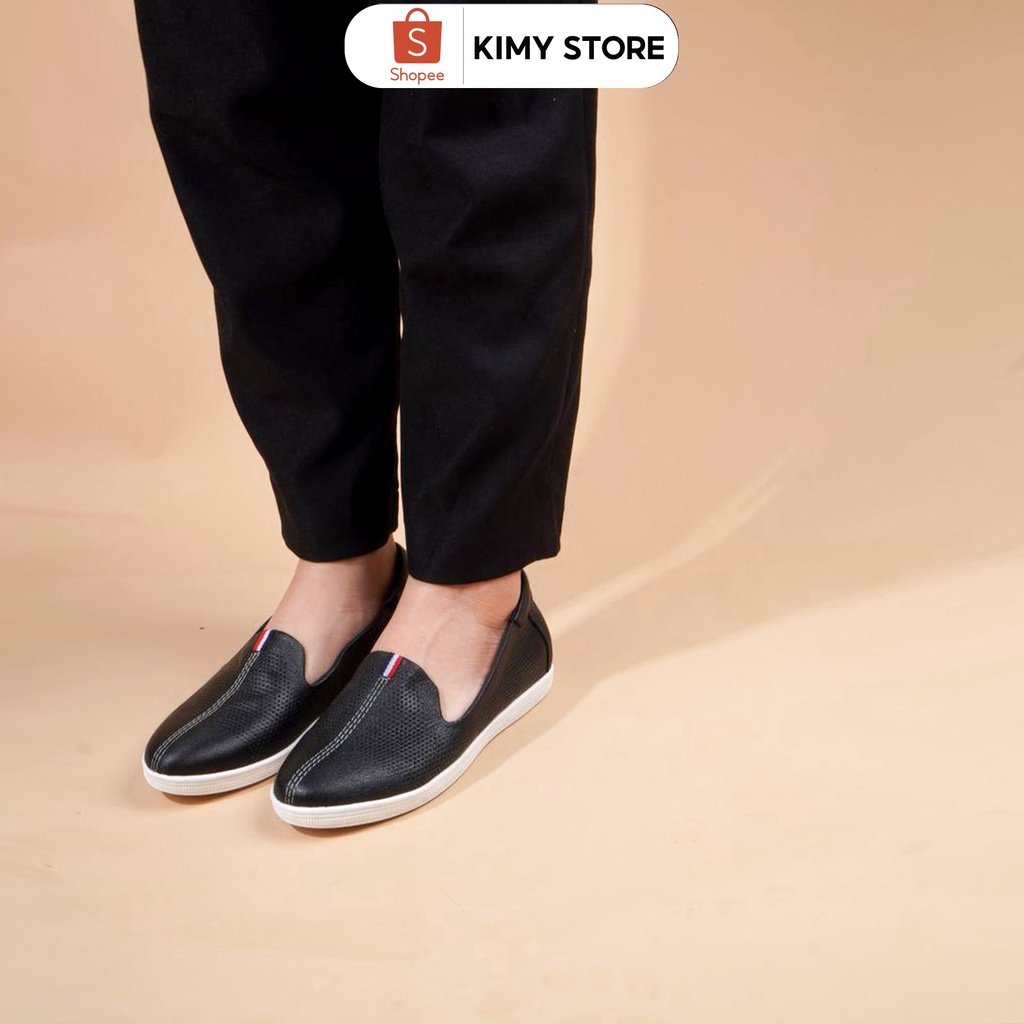 Giày slipon nữ VNXK da thật độn đế 3cm, giày lười da thật độn đế cho nữ - Hàng VNXK - Kimy store