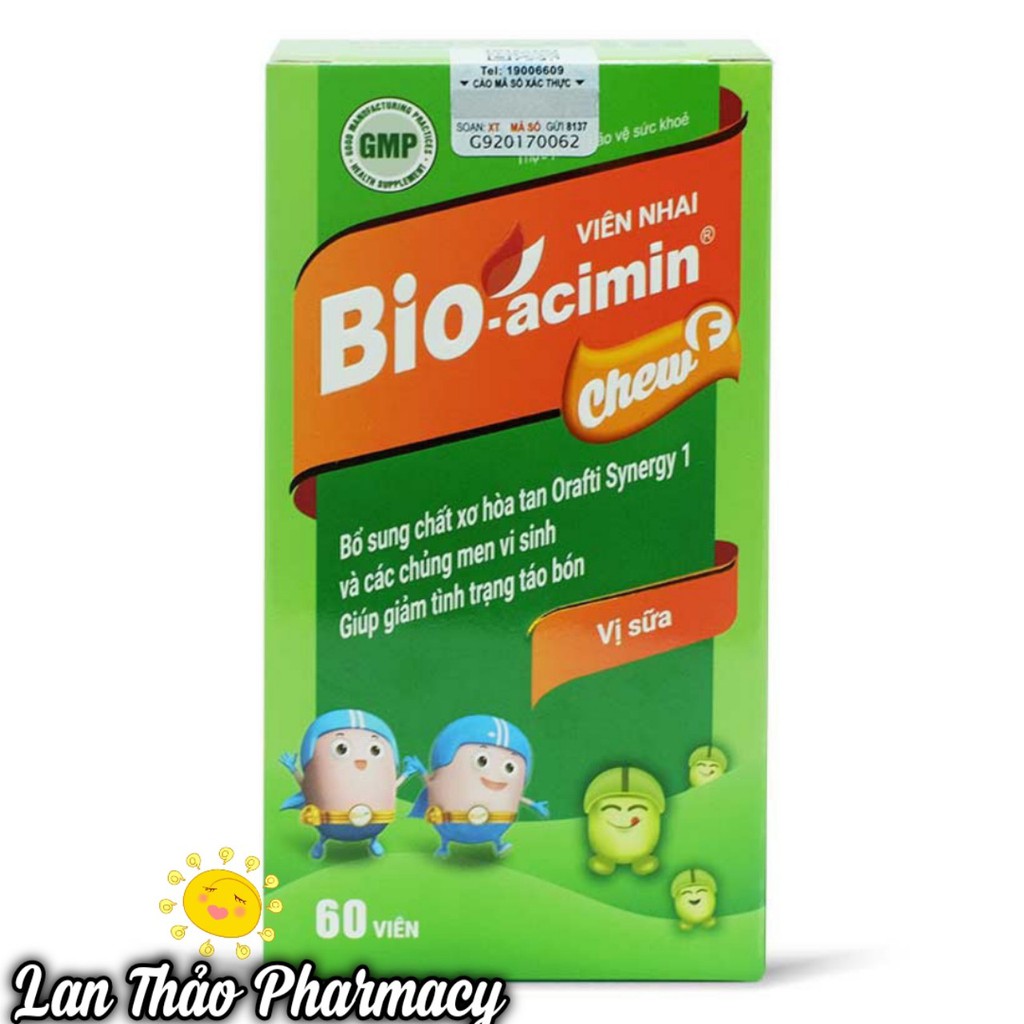 Viên nhai bổ sung chất xơ Bio-Acimin Chew F Lọ 60 viên hỗ trợ điều trị táo bón cho bé