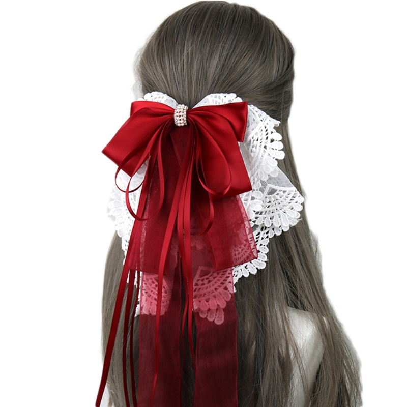 Kẹp Tóc Đuôi Ngựa Hóa Trang Phối Ren Thêu Họa Tiết Handmade Xinh Xắn