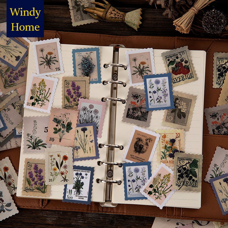 Set 46 miếng tem dán trang trí sổ tay, sổ lưu niệm, trang trí studio hoặc dùng làm phụ kiện chụp ảnh sản phẩm.v.v...