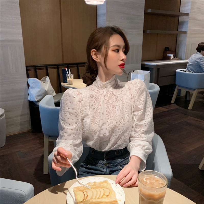 Xiaozhainv Áo kiểu phối ren hoa thiết kế thanh lịch cho phái nữ | BigBuy360 - bigbuy360.vn