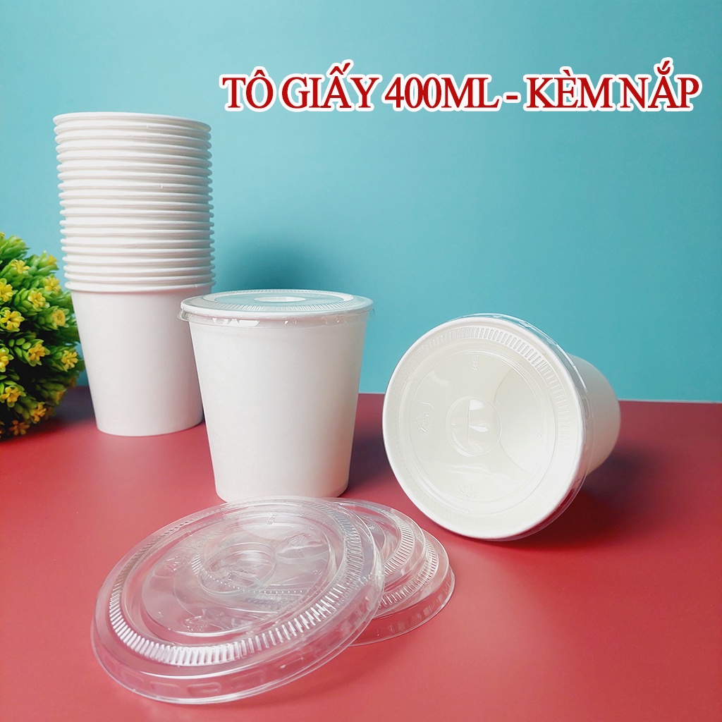 50 Chiếc Tô Giấy 400ml Kèm Nắp Đựng Cháo, Chè, Kem