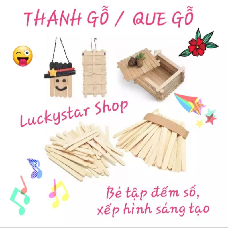 ☆ Set 50 Thanh gỗ/Que gỗ dùng trang trí, làm giỏ hoa, kem cây, bé tập đếm, làm toán, xếp hình, mô hình sáng tạo