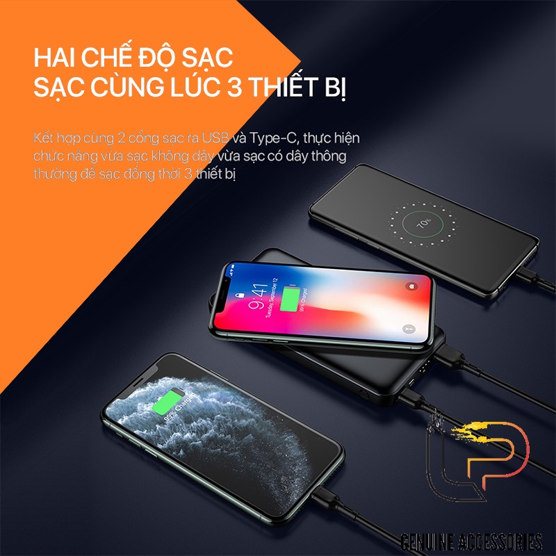 Pin Sạc Dự Phòng Không Dây 10.000mAh Công Nghệ Qi 10W Sạc Nhanh 2 Chiều 18W ACOME AP106