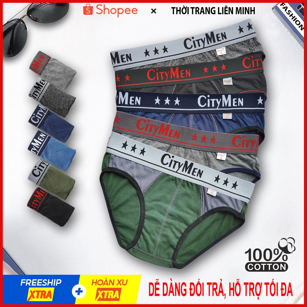 Combo 5 quần lót nam CITYMEN cao cấp, vải cotton 100%, co dẫn và thấm hút tốt, đồ lót, sịp tam giác, quần xì